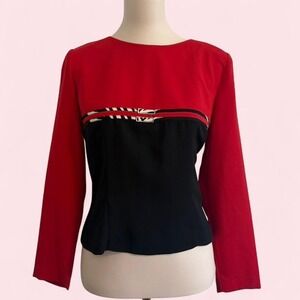 Vintage Positive Attitude Red & Black Color Block Top with Zebra Detail